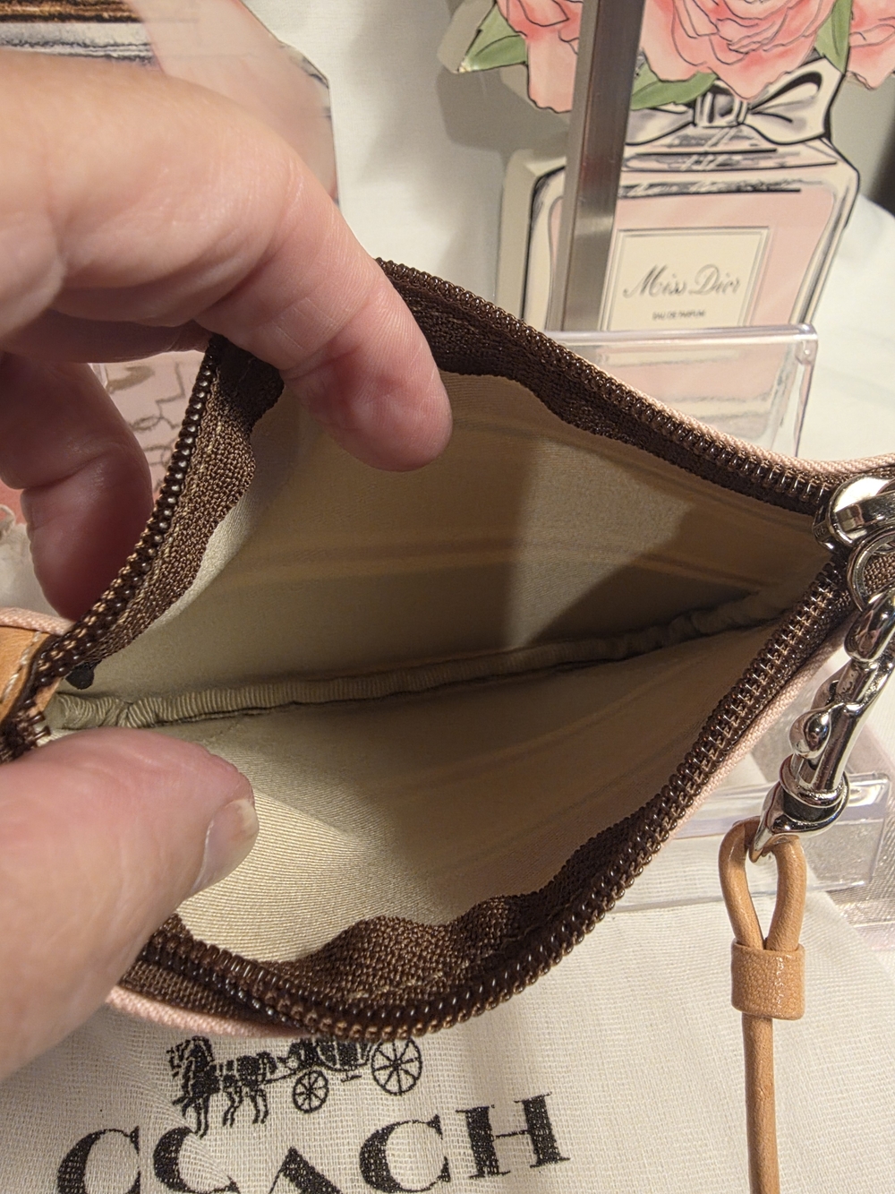 Coach Striped Canvas Wristlet in Blue, Red, Pink, Cream & Tan - Picture 5 of 6